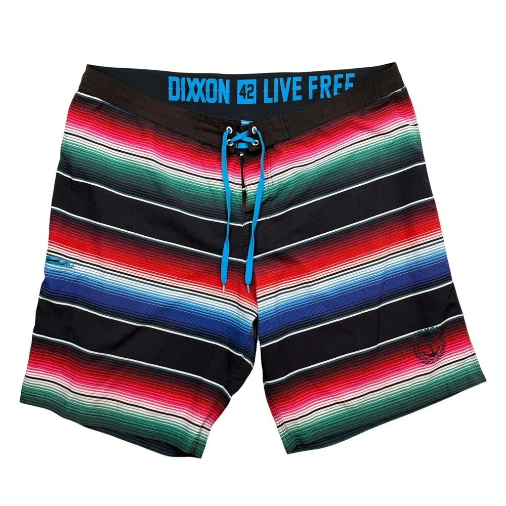 Dixxon Board Shorts Mens 42 Multicolor Serape Striped‎ Lace Up Swim Trunks